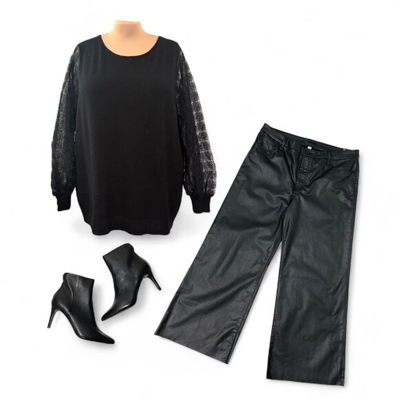 Sioni‎ Milano Black Knit Sweater With Embroidered Sheer Sleeves, NWT! Size 3X - Picture 5 of 7